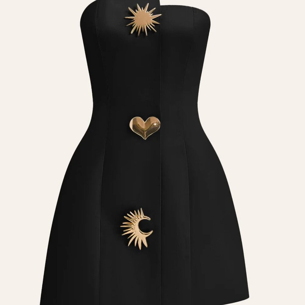 NWOT Commense Black Sheath Dress Asymmetrical Strapless Dress